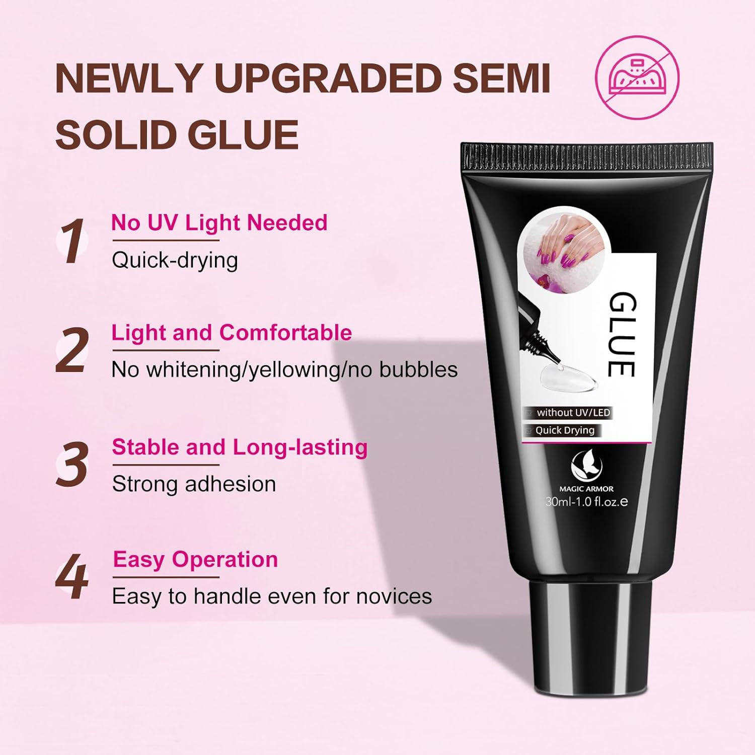 MAGIC ARMOR 30G Semi Solid Nail Glue for Press on Nail, No UV Lamp Need Gel Nail