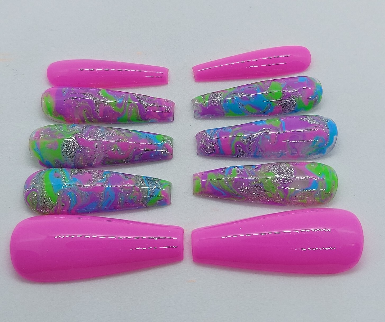 Pink Pastel Marble Press on Nails Spring Nails Purple Green Silver Lilac Nails