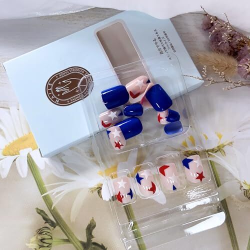 24PCS Independence Day Press on Nails Short Square Fake Nails, 4th of style12