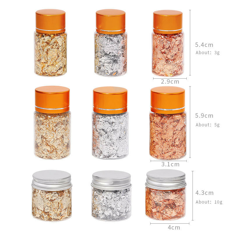 3 Colors Foil Flakes Nail Art Decor Set Gold Silver Gilding DIY Craft 3g/5g/10g