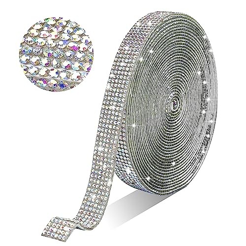Self Adhesive Crystal Rhinestone Ribbon Strips,6 Rows of 6 Yards Diamond AB