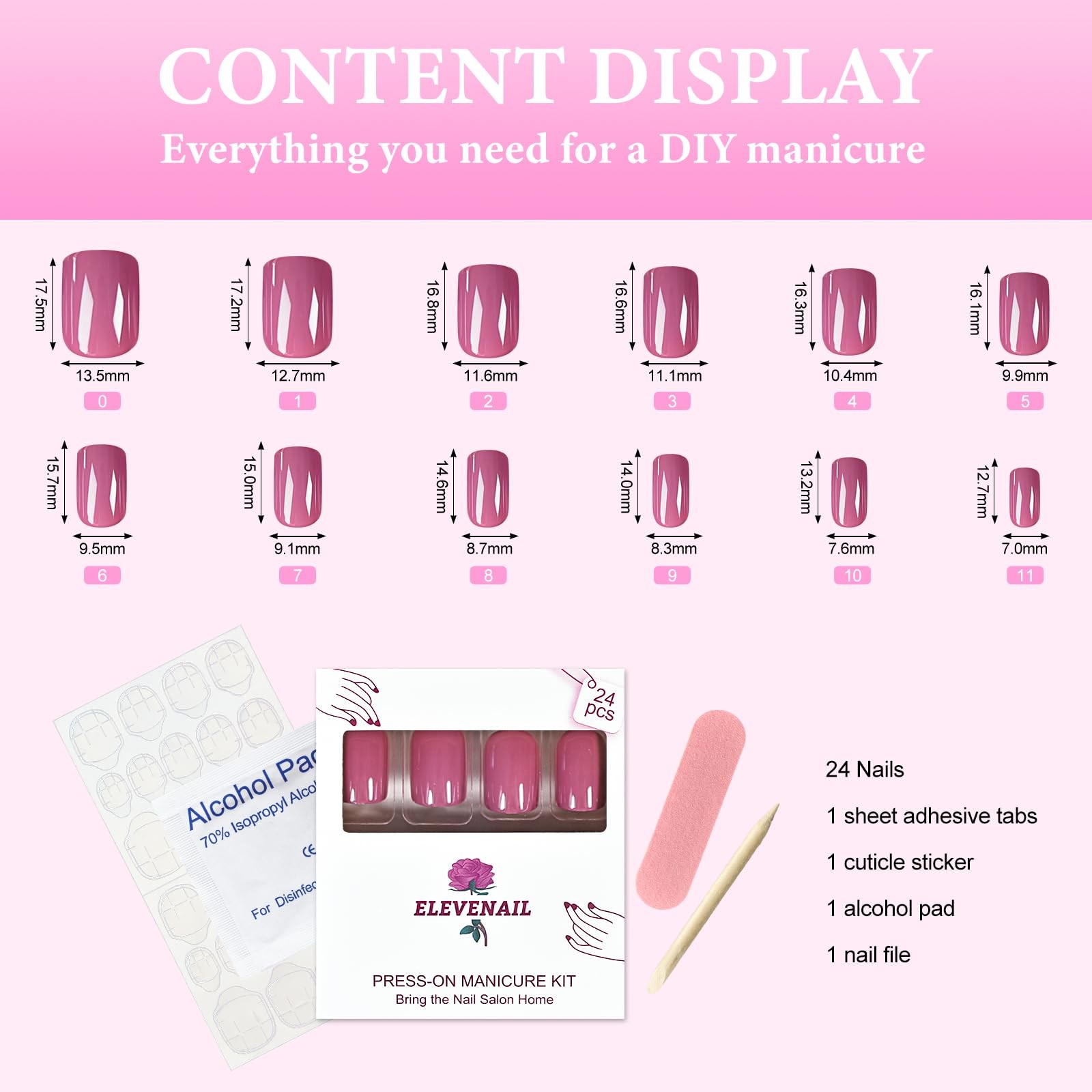 Daily Glossy Deep Purple Pink Red Press on False Nails Short Square Fake Fing…