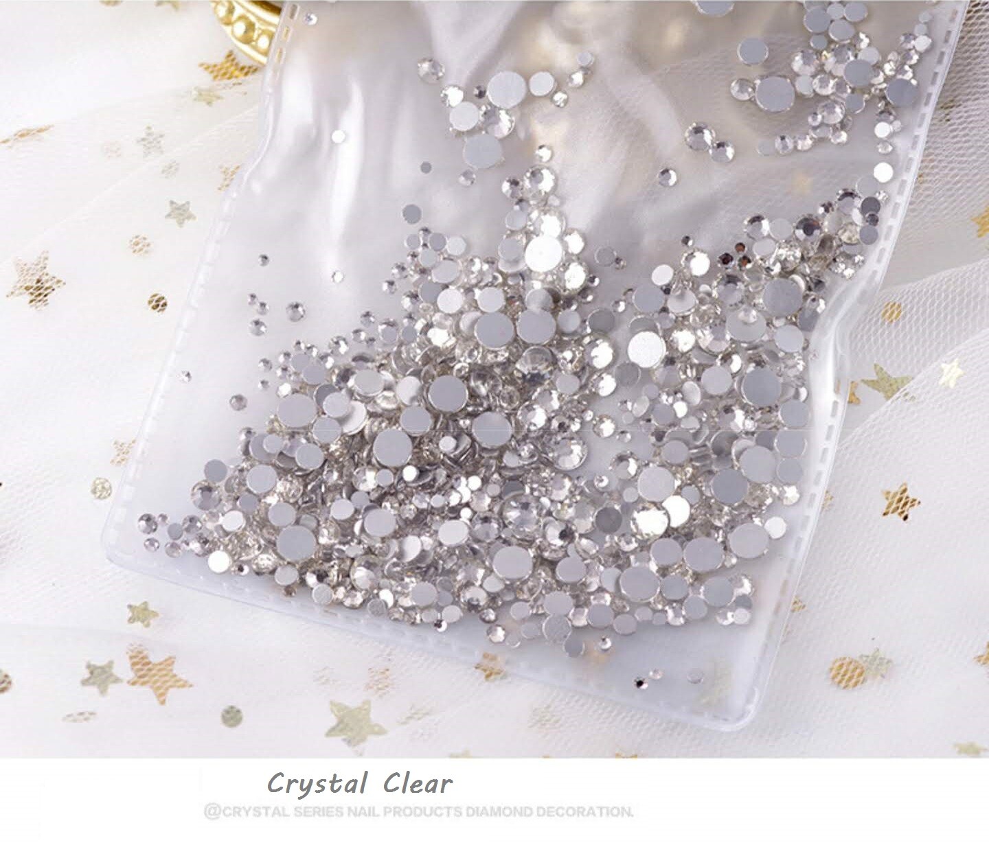 1440pcs Mixed SS4-SS20 Crystal Gold/Silver FlatBack Rhinestones Nail Art Decor