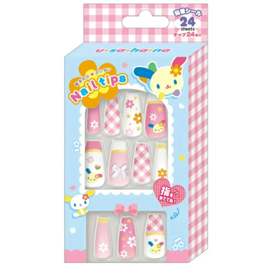 Usahana Nail Tips Set 24pcs Sanrio Japan Exclusive Kawaii Fake Nails Pink