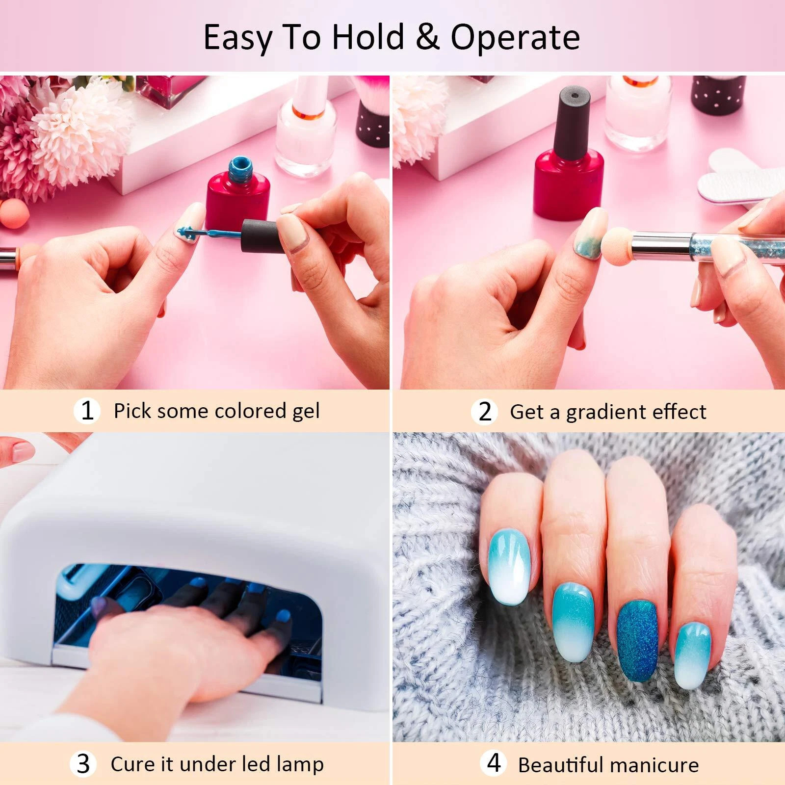 Sponge Heads Nail Pen Dual Tipped Ombre DIY Gradient Gel Color Nail Art Brush