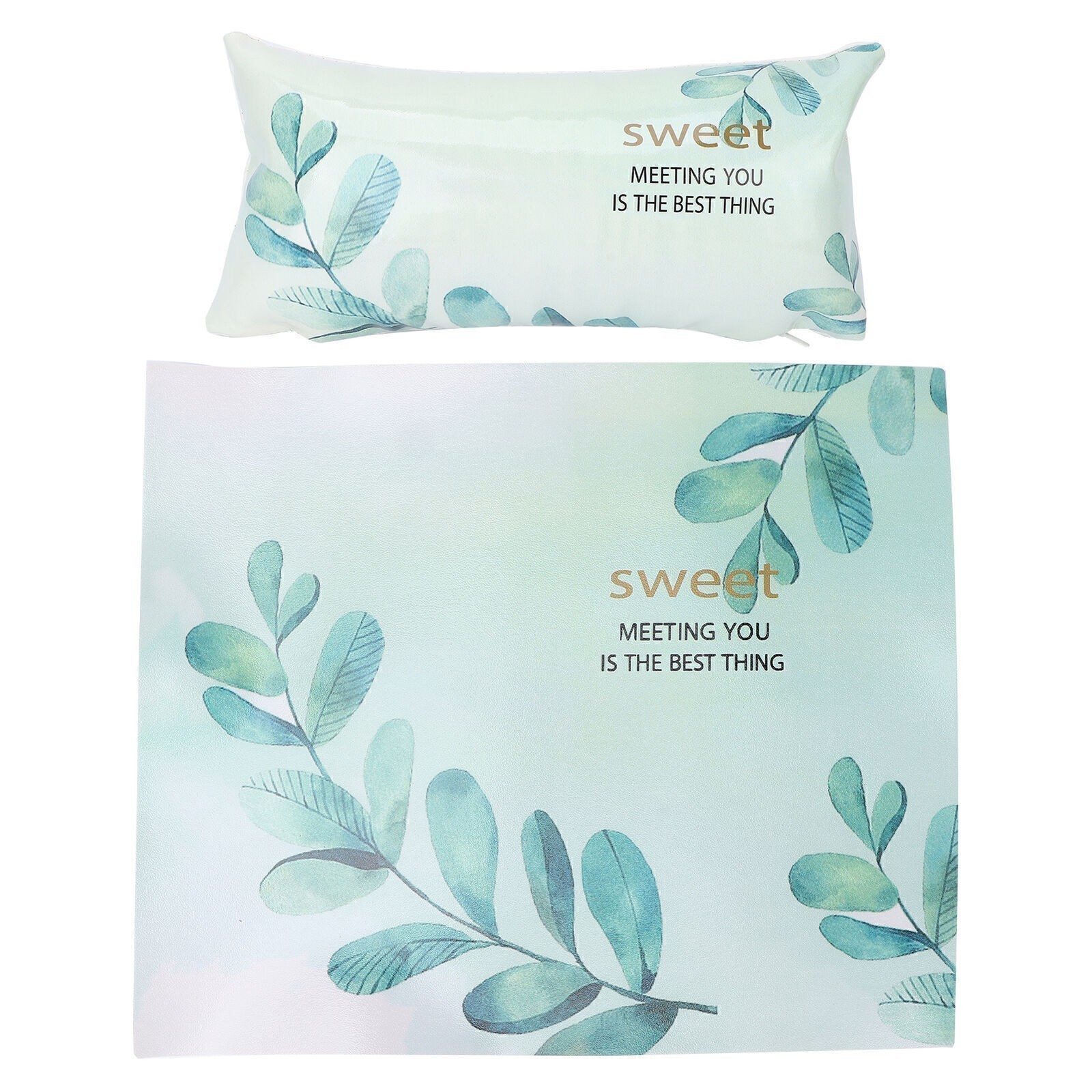 Comfortable Nail Art Hand Pillow with Mat Detachable Green Leaves Pattern