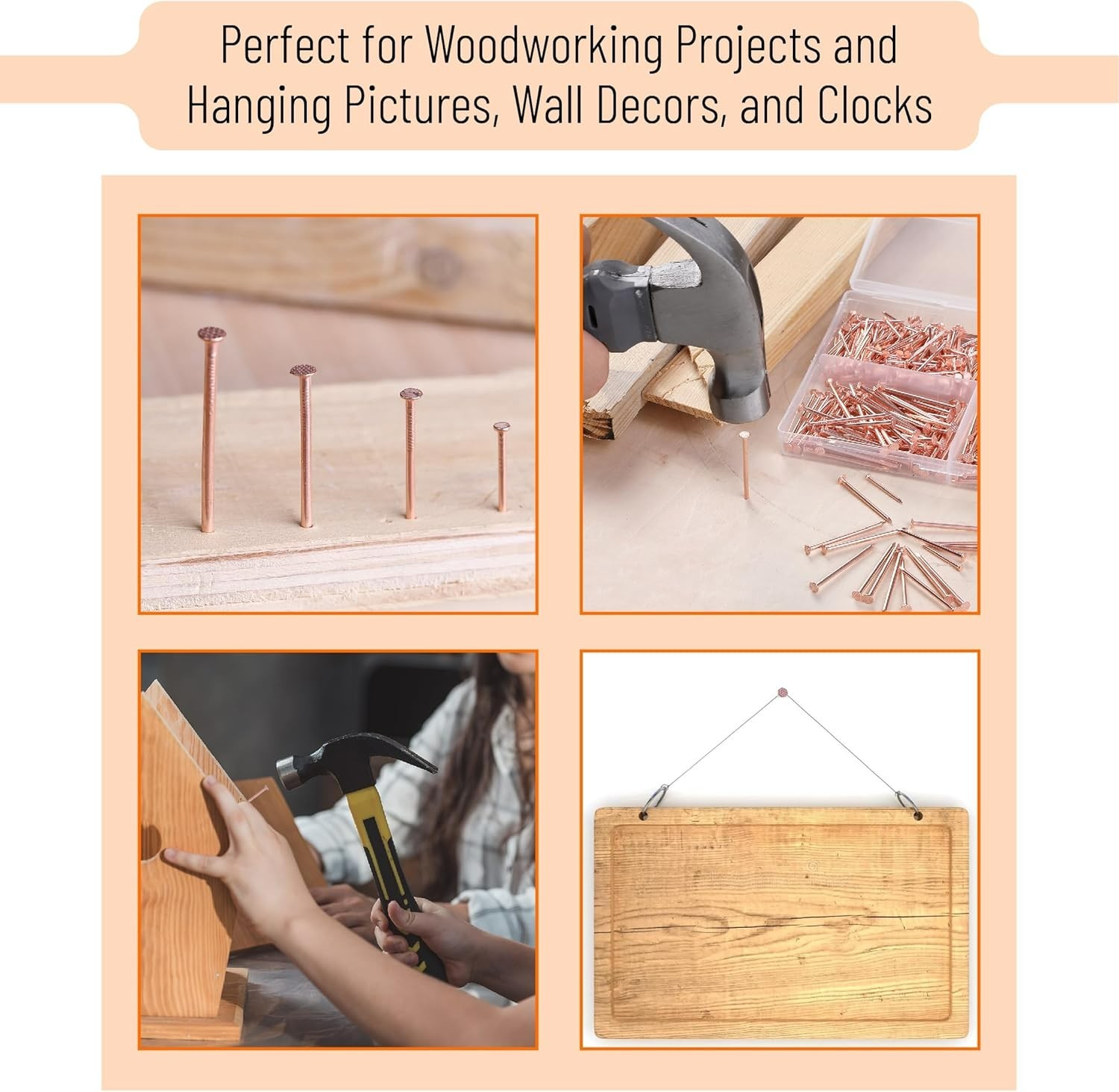 Versatile 600-Pc Nail Kit in Rose Gold – Ideal for DIY & Woodworking Projects