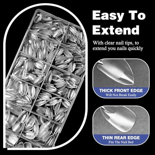 600pcs Short Stiletto Nail Tips, Full Cover Clear Soft Gel Nail Tips Stileto