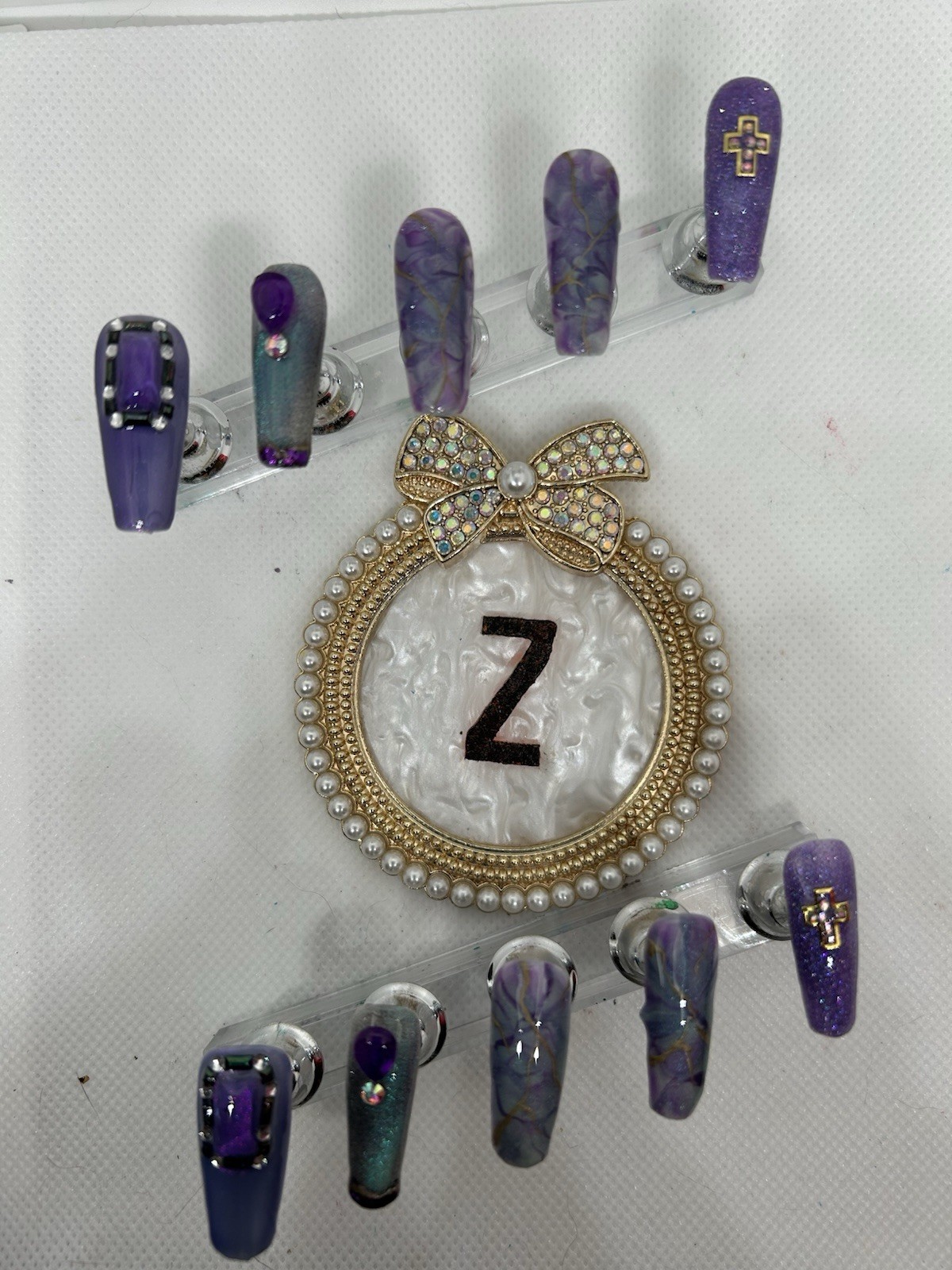 Z NAILZ! Handmade M Ciffin Purple With Green Hues & Bling Press On Nails