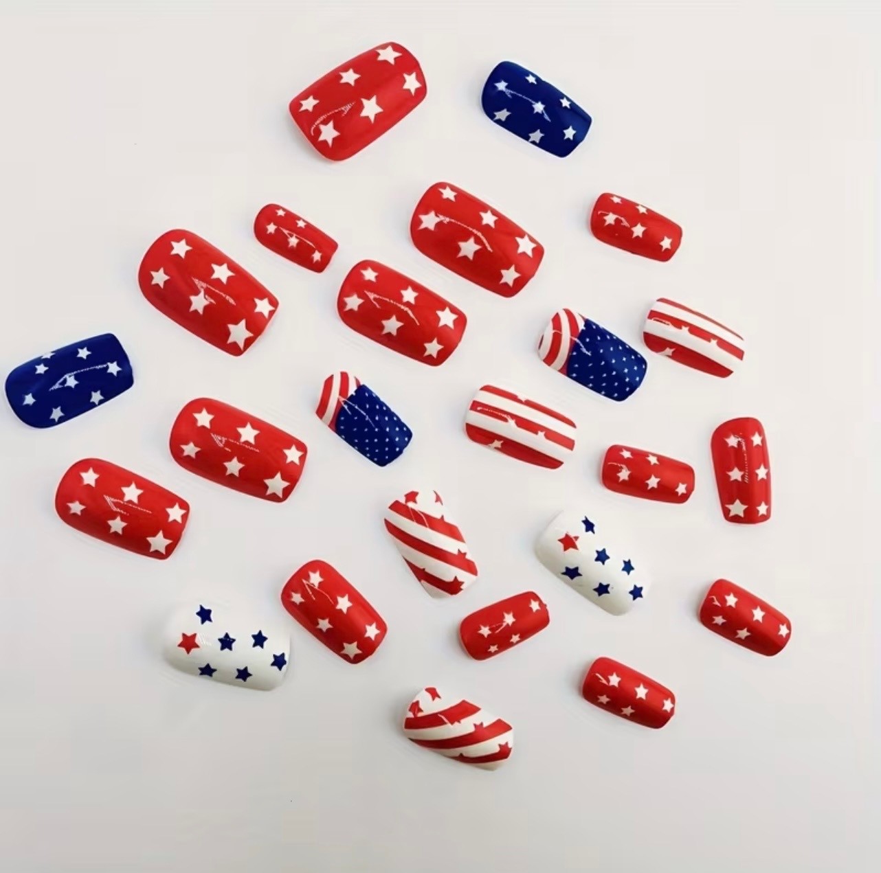 Patriotic 4th of July Red White & Blue Star Design, Medium Square Press on Nails