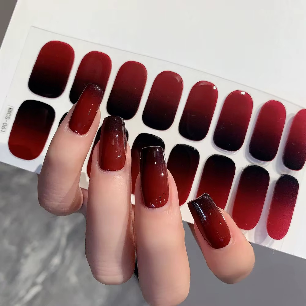 Semi-Cured Gel Nail Stickers Solid Color Nail Semi-Baked Tips Full Paste Nail De