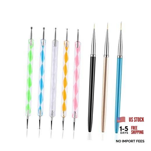 5PCS Dotting Pens with 3 PCS Nail Painting Brushes, Nail Art Design Tools