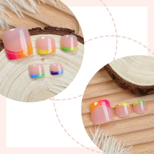 French Toe Nail Press ons Pink Fake Toe Nails Short Square False Toenails with