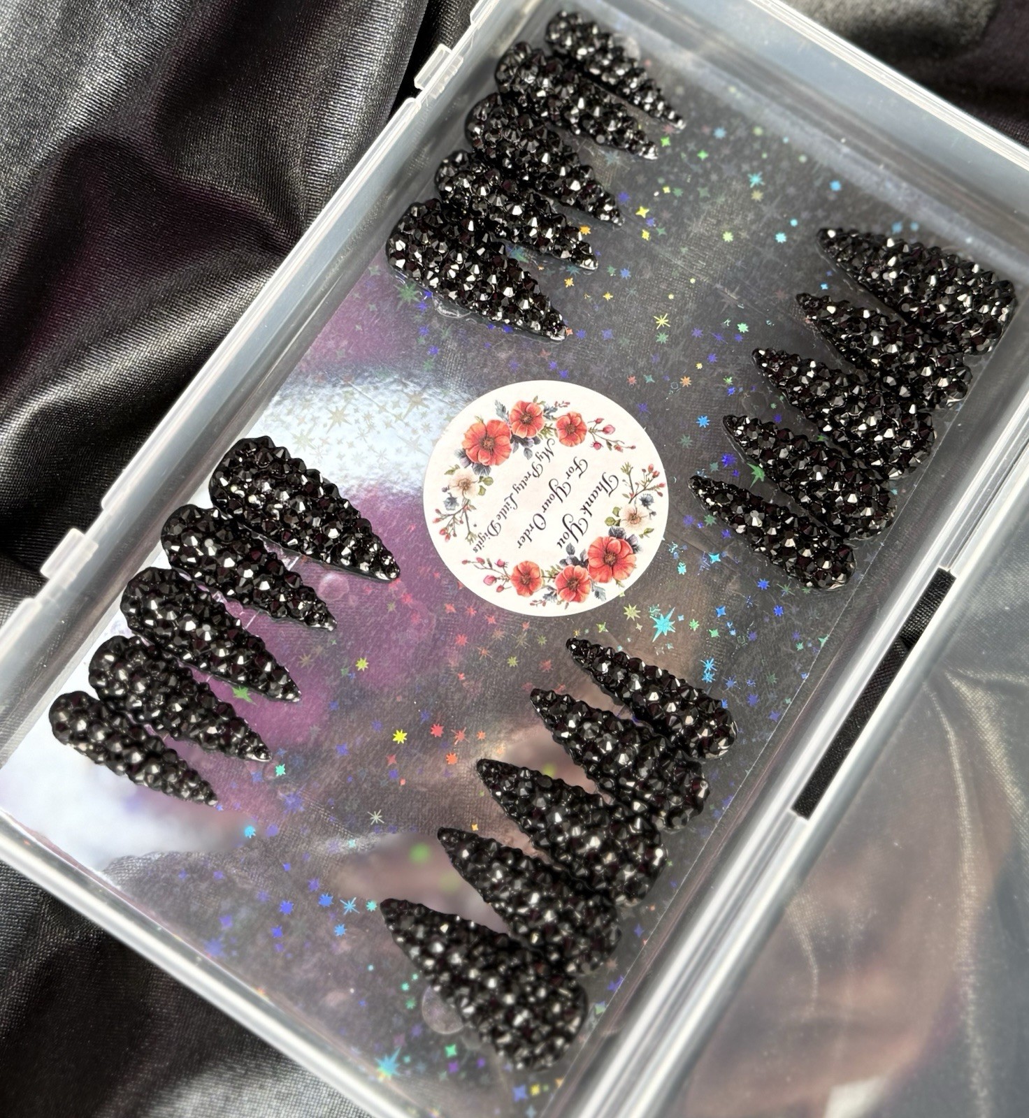 Handmade Press On Nails, XL Black Diamond Stilettos~Includes Free Gifts💝