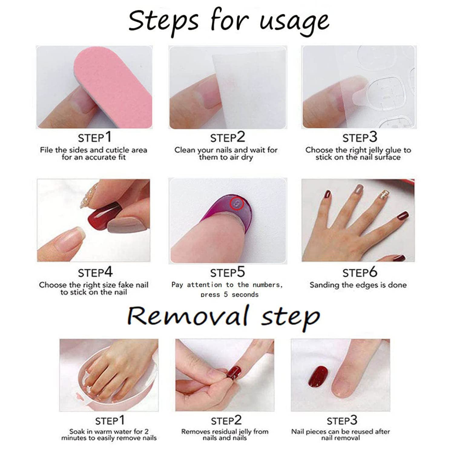 Press on Nails Pointed Medium Length, 24Pcs Full Cover Reusable False Nails K…