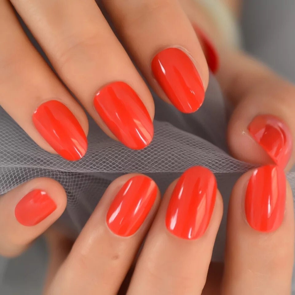 24 Red Press on nails kit with glue almond rounded oval short medium