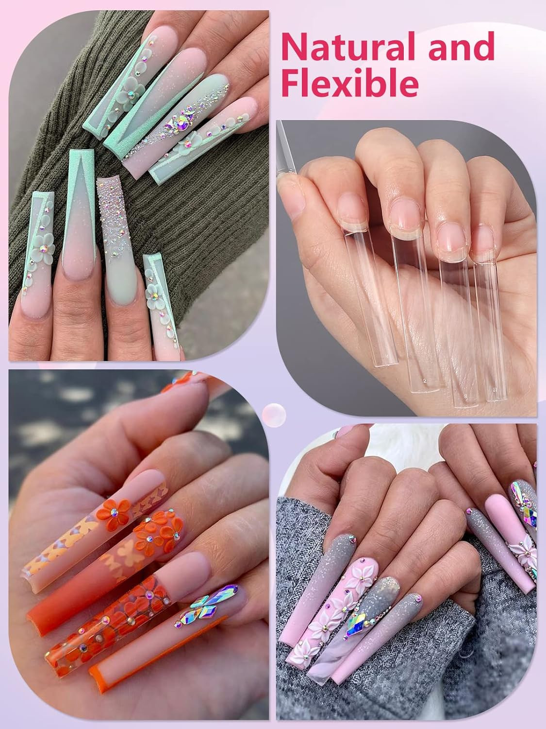 504PCS No C Curve Clear Nail Tips for Acrylic Nails Professional, 3XL