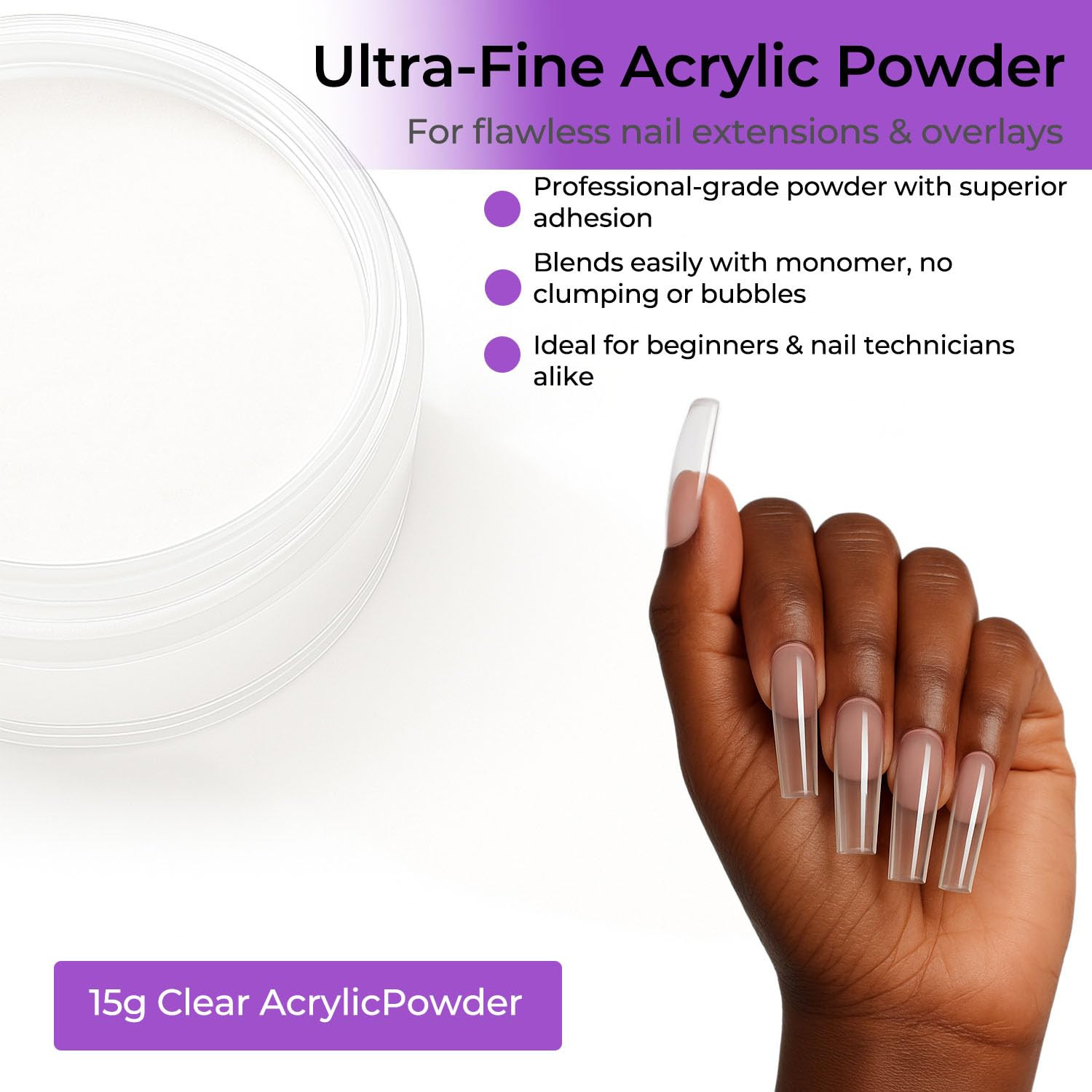 9Pcs Acrylic Nail Kit – 4Pcs Acrylic Powder (Pink, White, Clear, Nude) and Profe