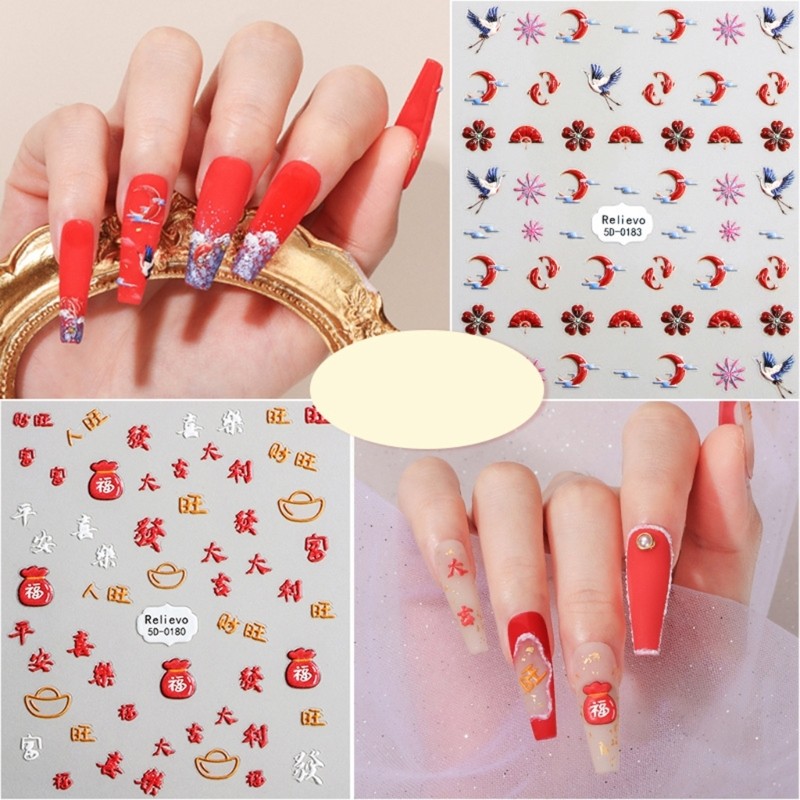 Stereoscopic Adhesive Nail Art Stickers Decals Engraved Nail Art Decor for Women