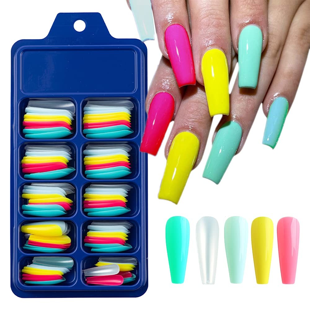 Colorful Long Coffin False Nails Ballerina Fake Nail Candy Press On Nail Acry…