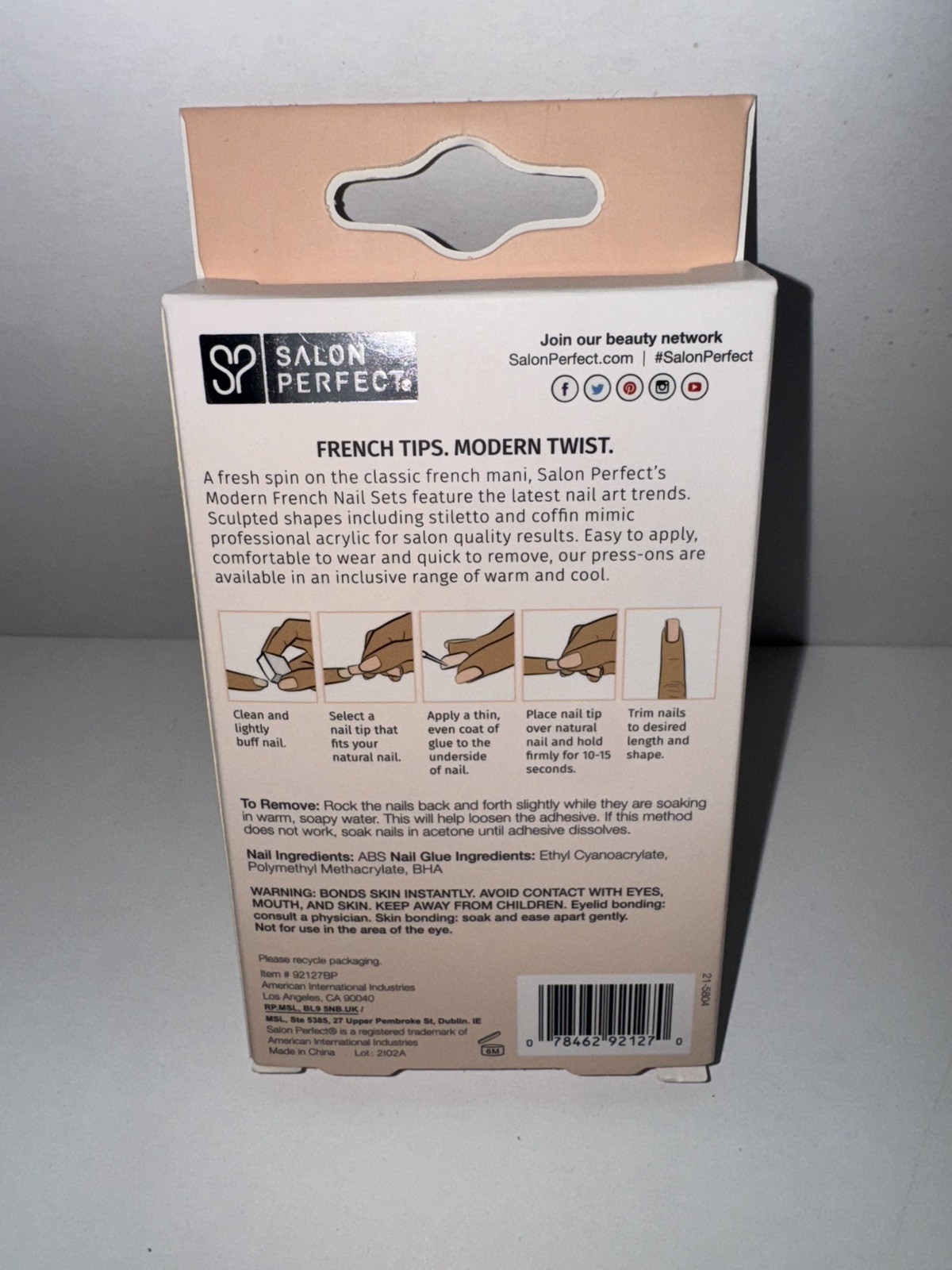 2 PACK Salon Perfect Nail Set Medium Stiletto French Black + Brown/Black Design