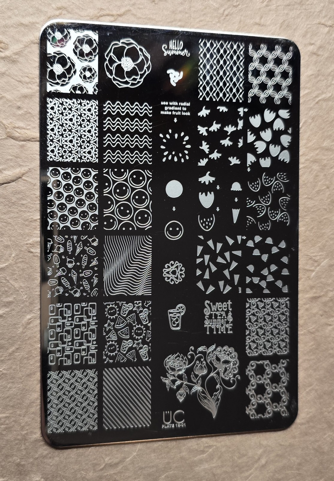 UBER CHIC UC 19-01 Nail Stamp Plate UberChic Floral Flower Modern Smiley Face