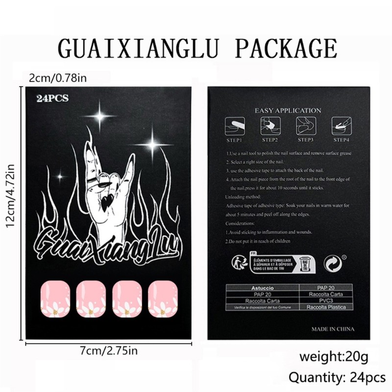 Short Square Artificial Nail 24Pcs Sparkling Floral Design Plastic Material