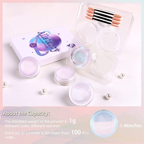 Chrome Nail Powder Metallic Mirror Effect Pigment Iridescent Aurora, Mermaid