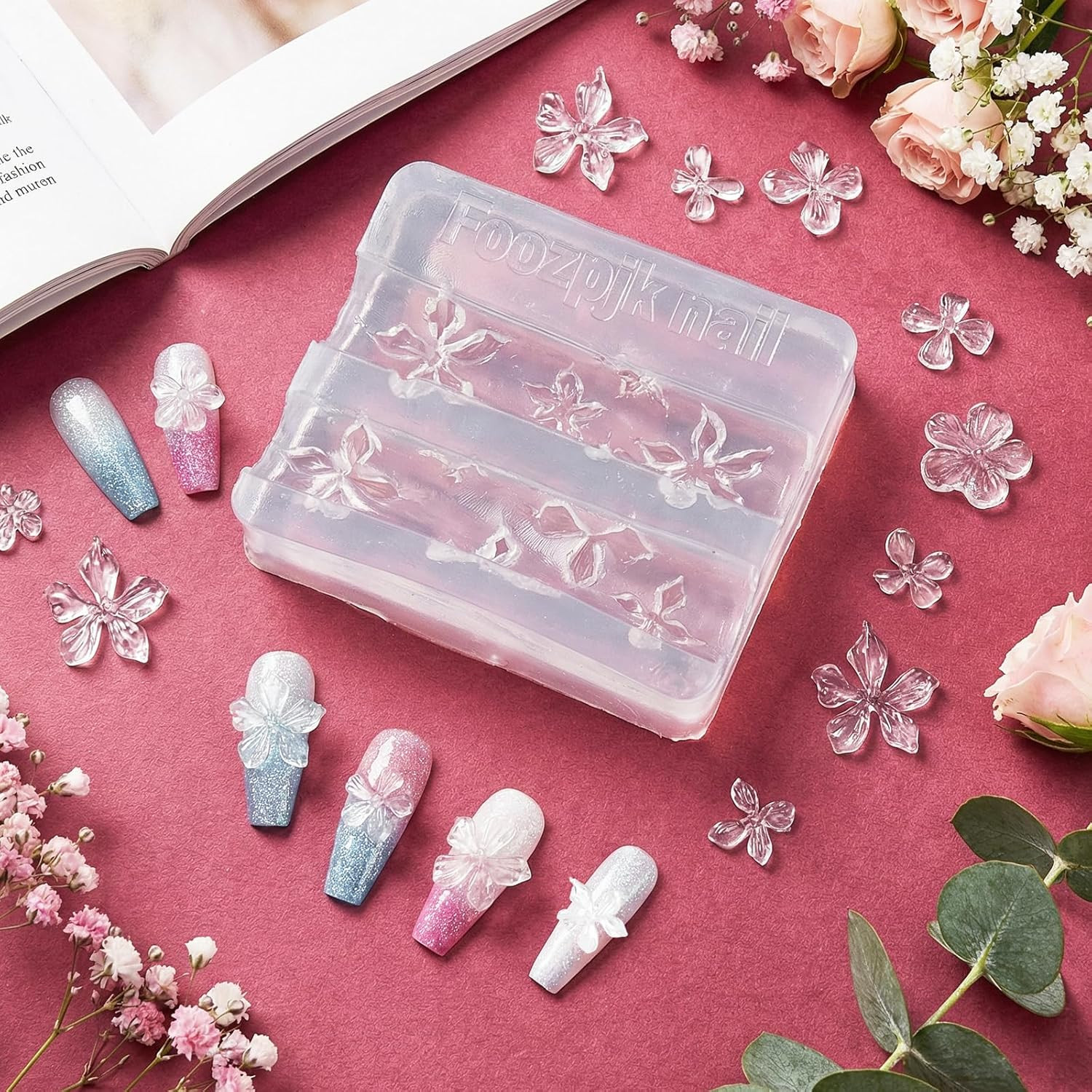 2Pcs 3D Flowers Nail Art Silicone Molds Clear and Reusable for Salon Home DIY Ma