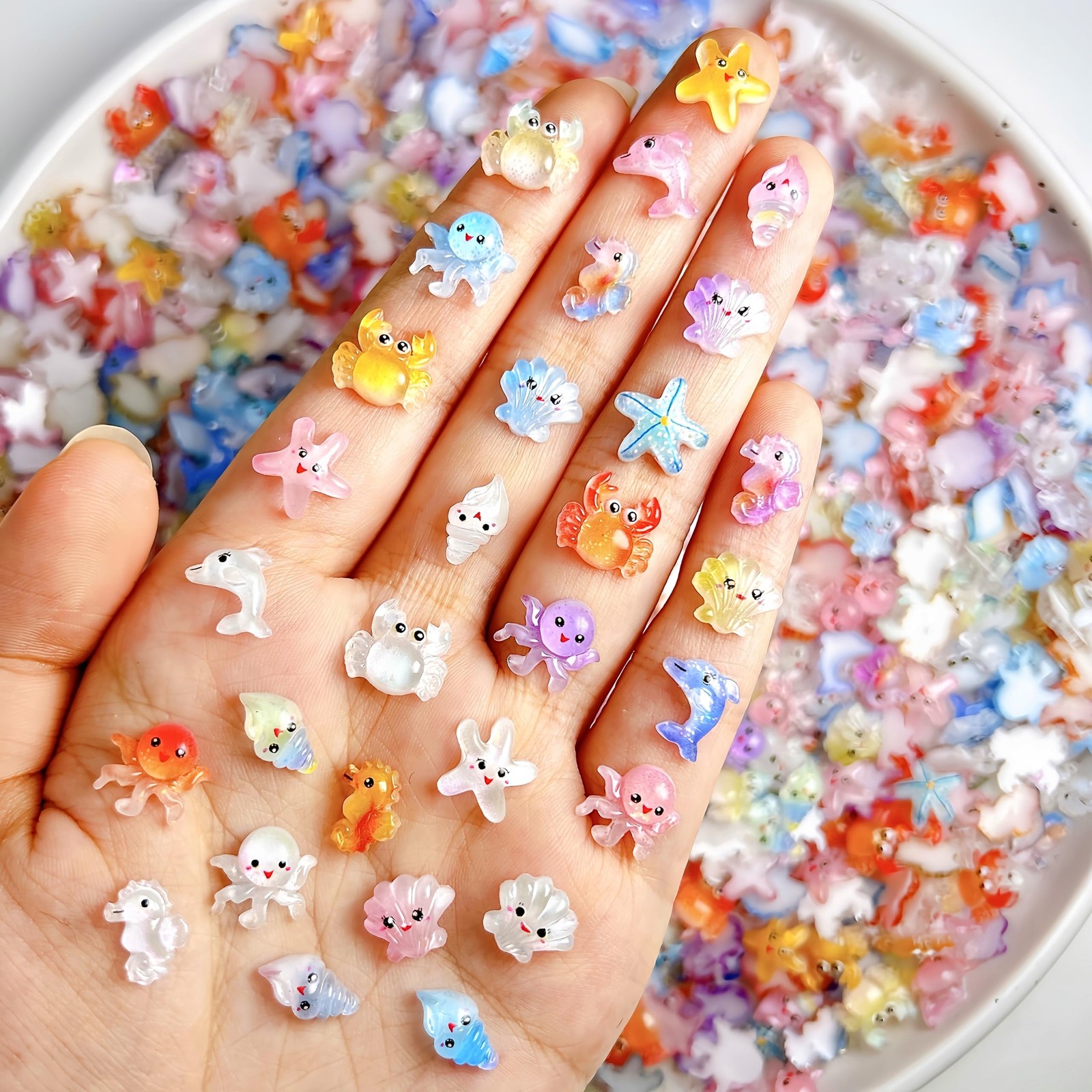 Tephrent 200pc Resin Nail Charms Gold Sea Animals