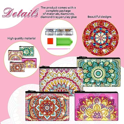 4 Pcs Diamond Painting Art Makeup Bags DIY Purses Toiletry 5d Handmade Mandala