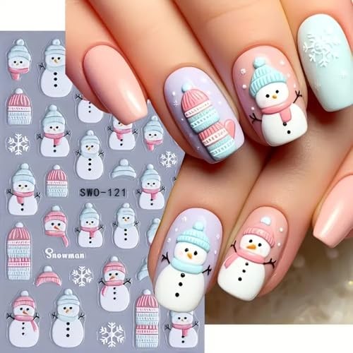 2Pcs Christmas Nail Art Stickers Decals 5D Embossed Winter Nail Decals Qa1