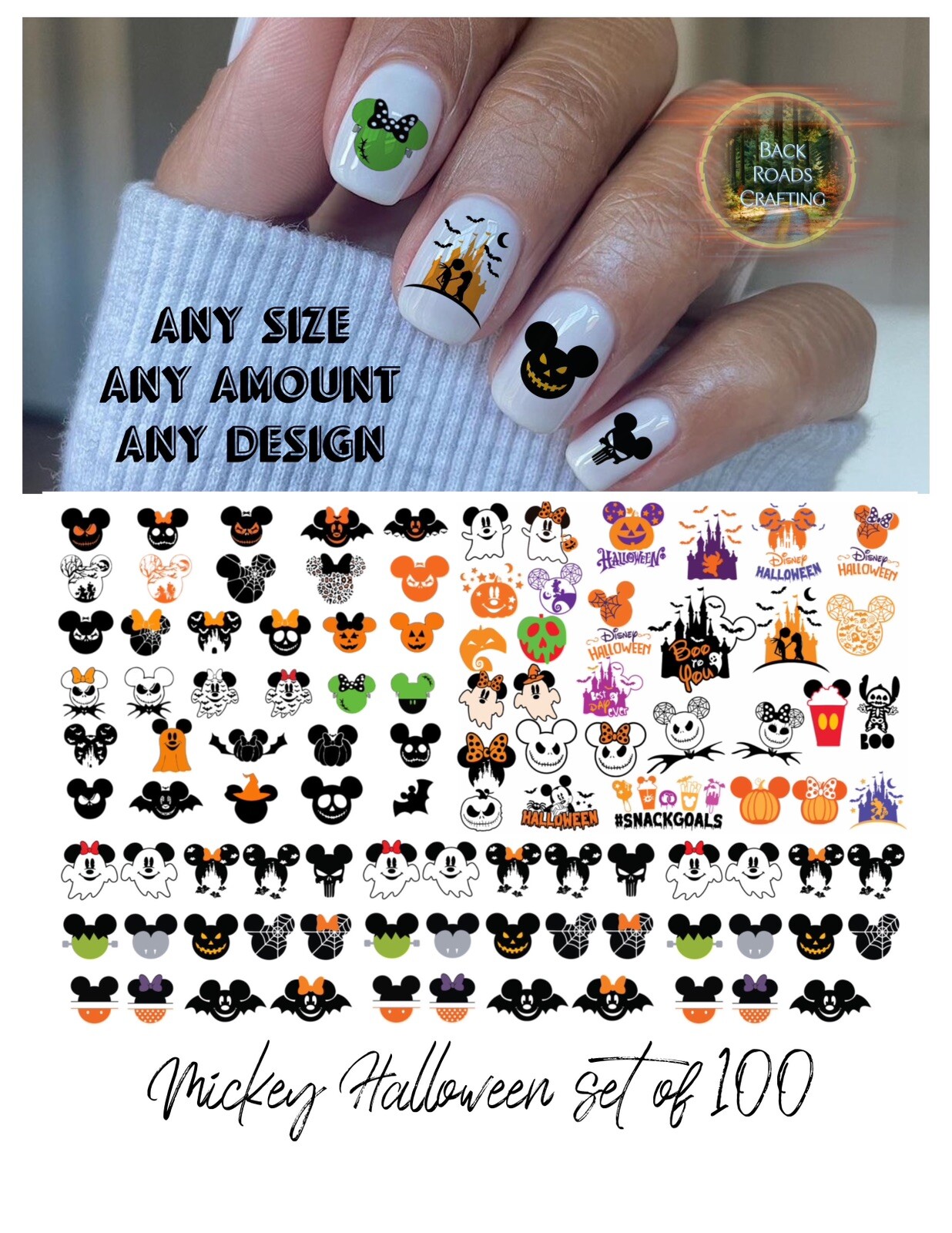 Halloween Fall Autumn Waterslide Nail Decals Set of 100 Mickey Disney Mouse