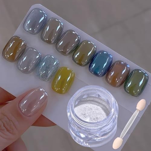 White Pearl Chrome Nail Powder for Gel Nails Clear Glazed Donut Mirror Effect Hi