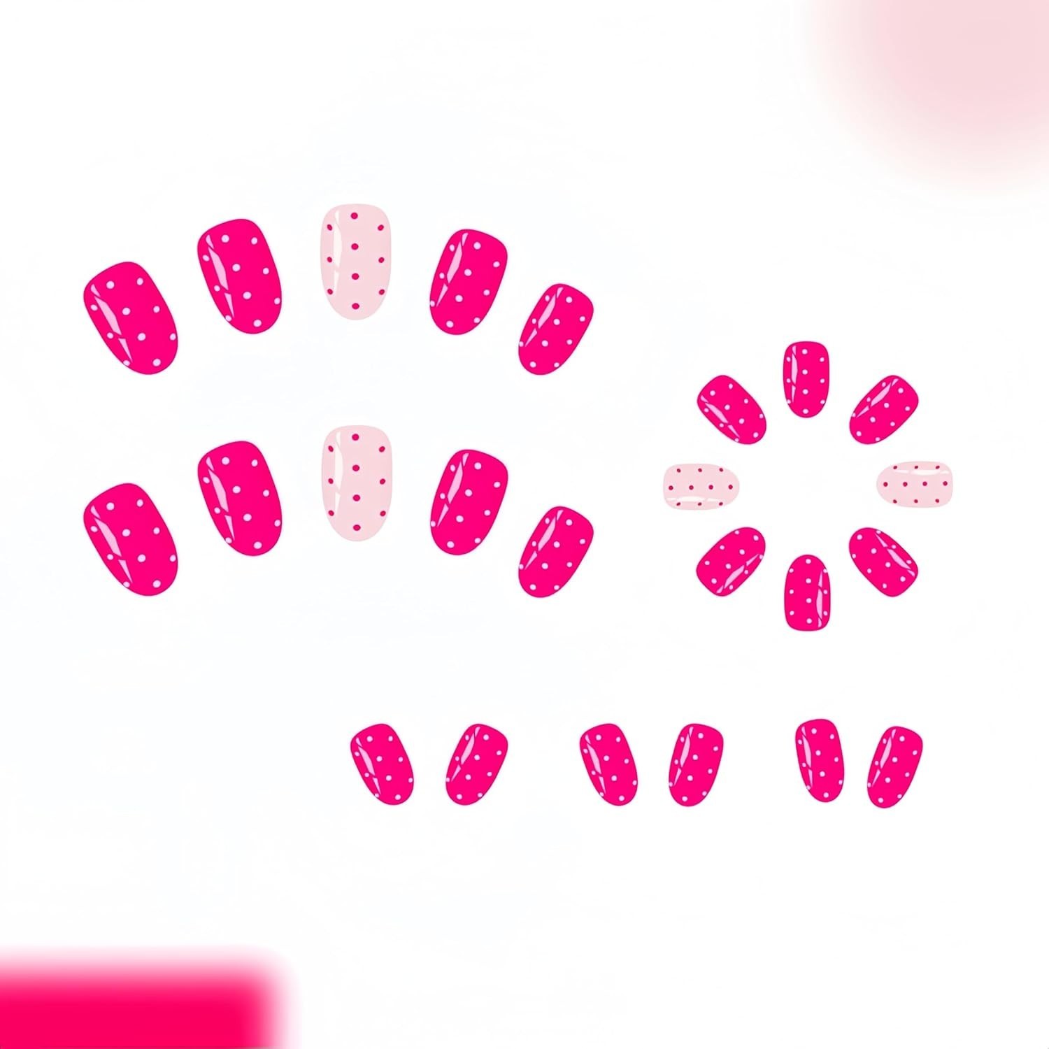 24 Pcs Pink Polka Dot Press On Nails Short Oval Fake Nails for Women Manicure
