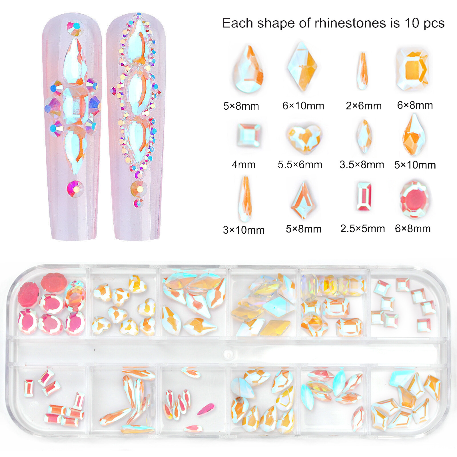 12Box/Set Crystal Rhinestone Diamond 3D NON hotfix Nail Art Decoration 120pcs