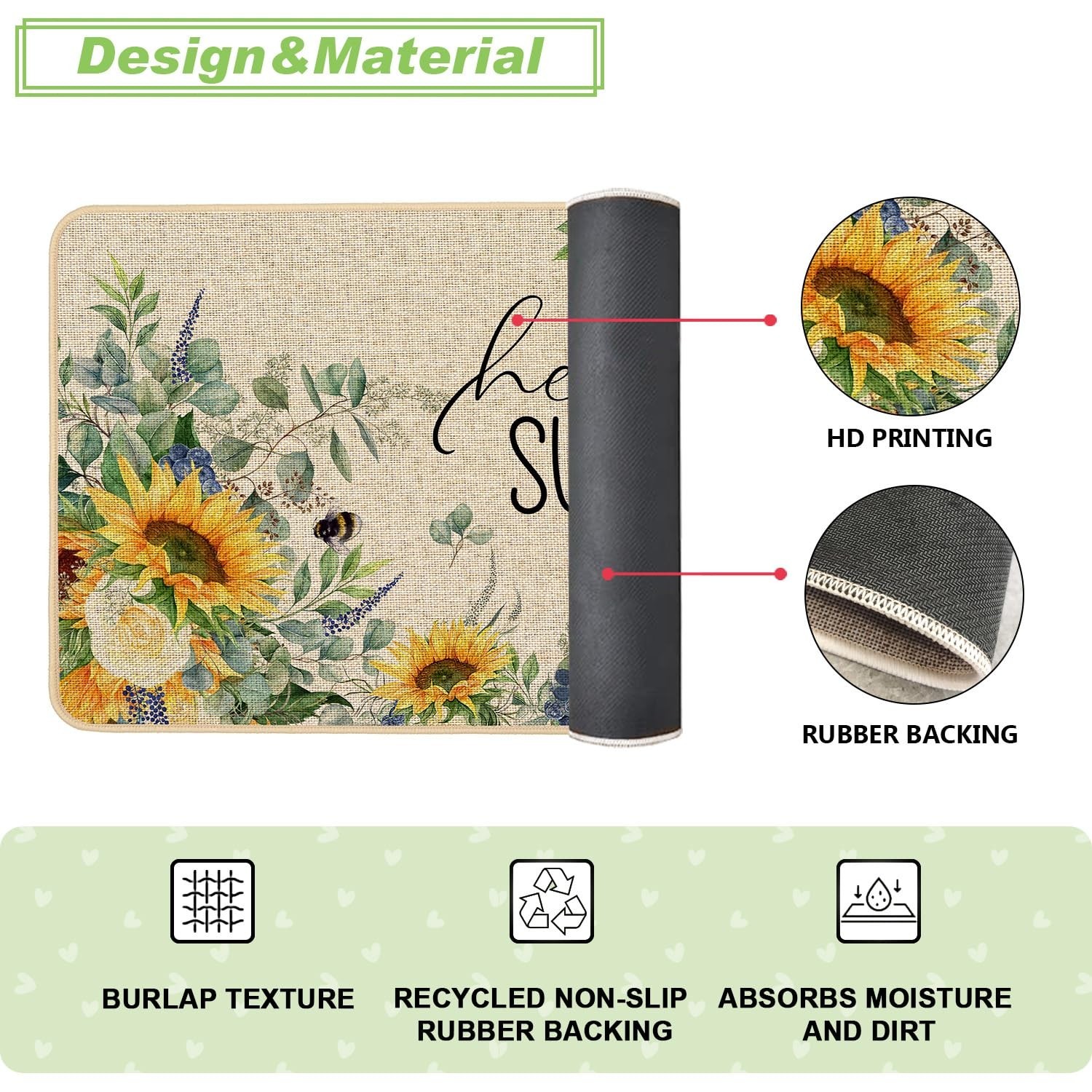 Baccessor Summer Kitchen Mats Set of 2, Sunflower Floral Bee Kitchen Rugs for…