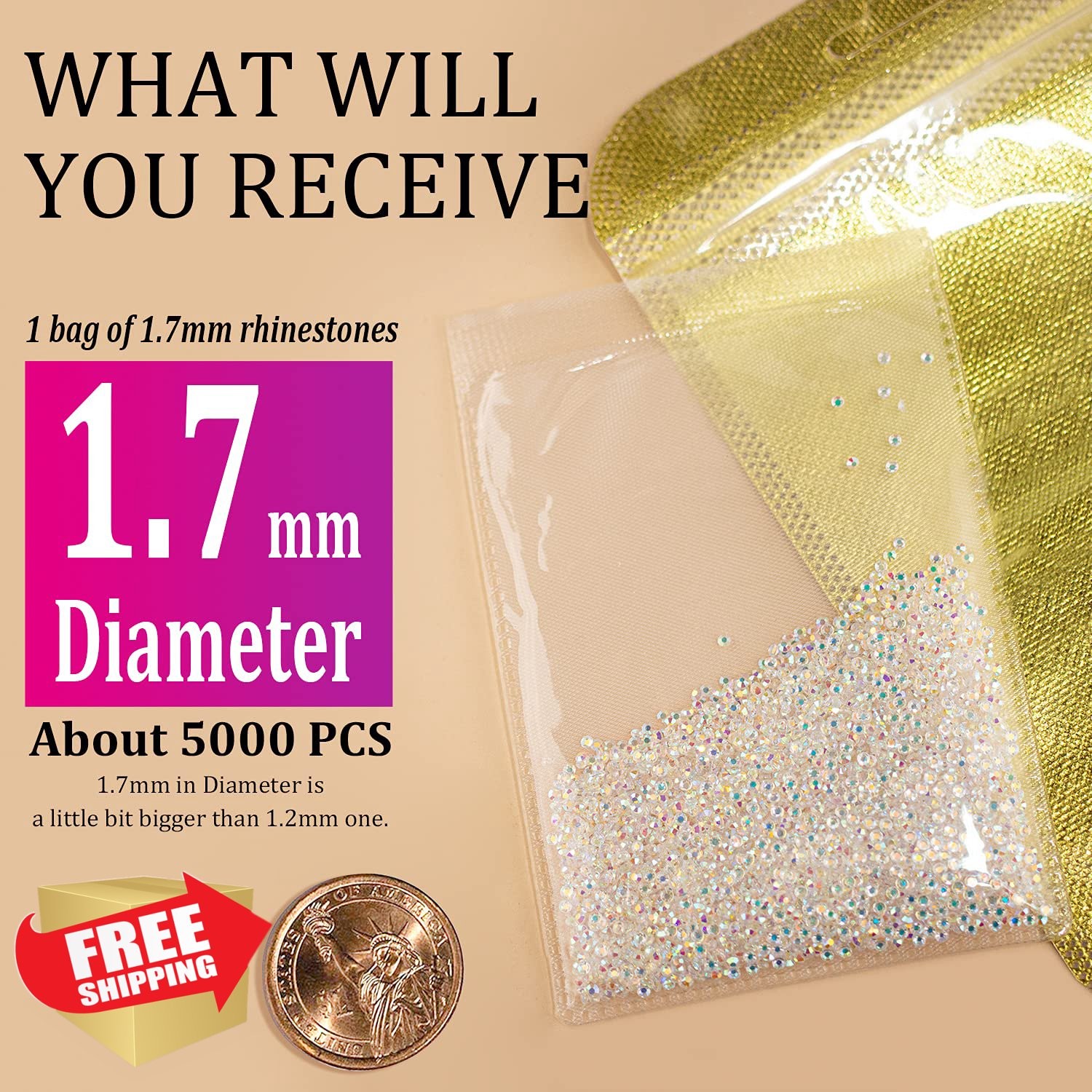 Tiny Nail Rhinestones 5000PCs 1.7mm Pixie AB Crystals