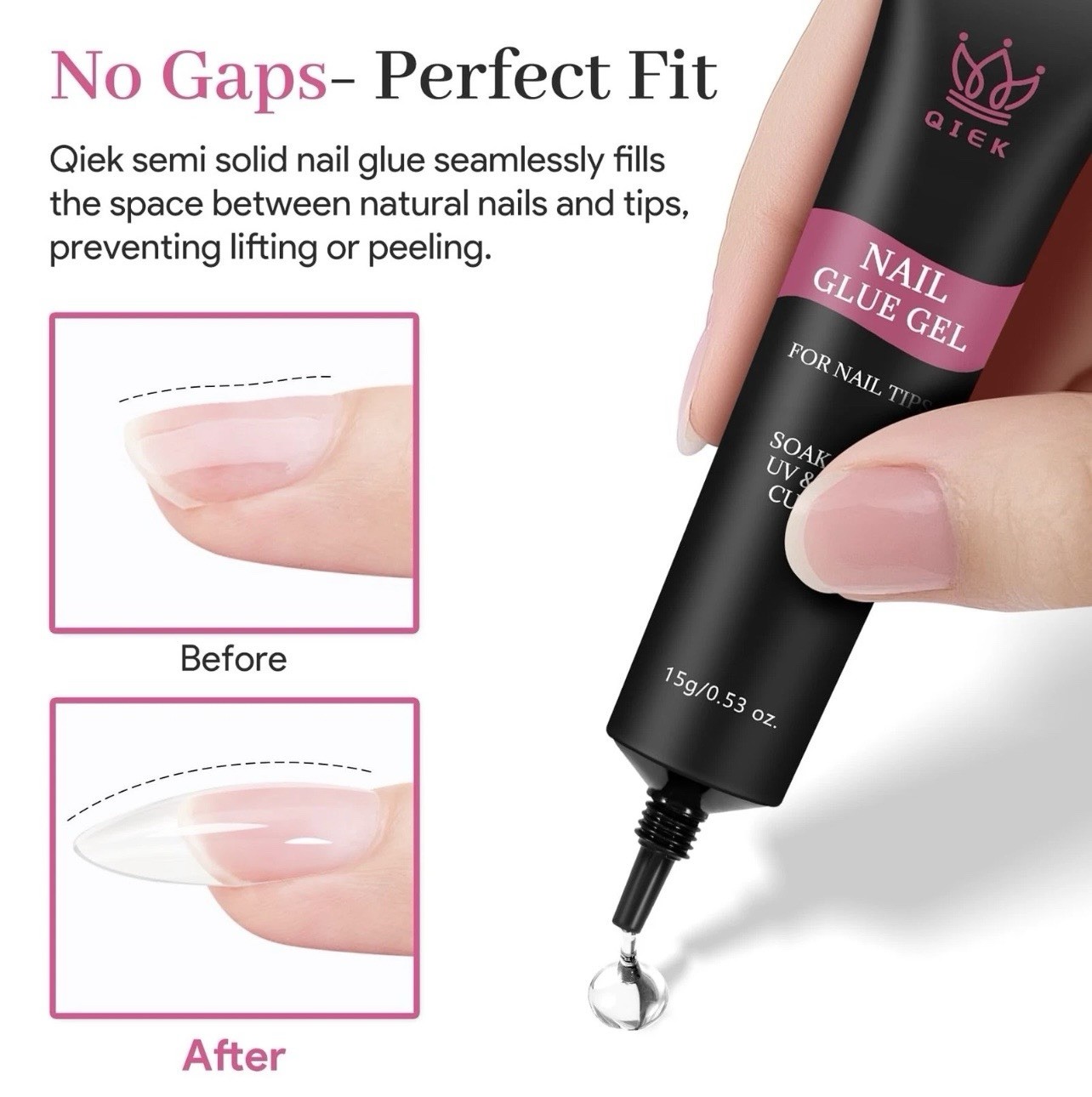 QIEK Nail Tips Gel Glue 15g – Lamp Curing Solid A-Nail Glue