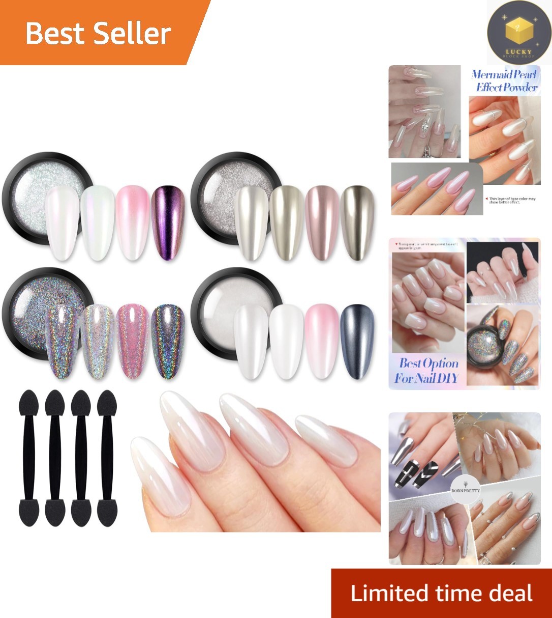 White Pearl Metallic Chrome Nail Powder – 4 Boxes of Glittering Perfection