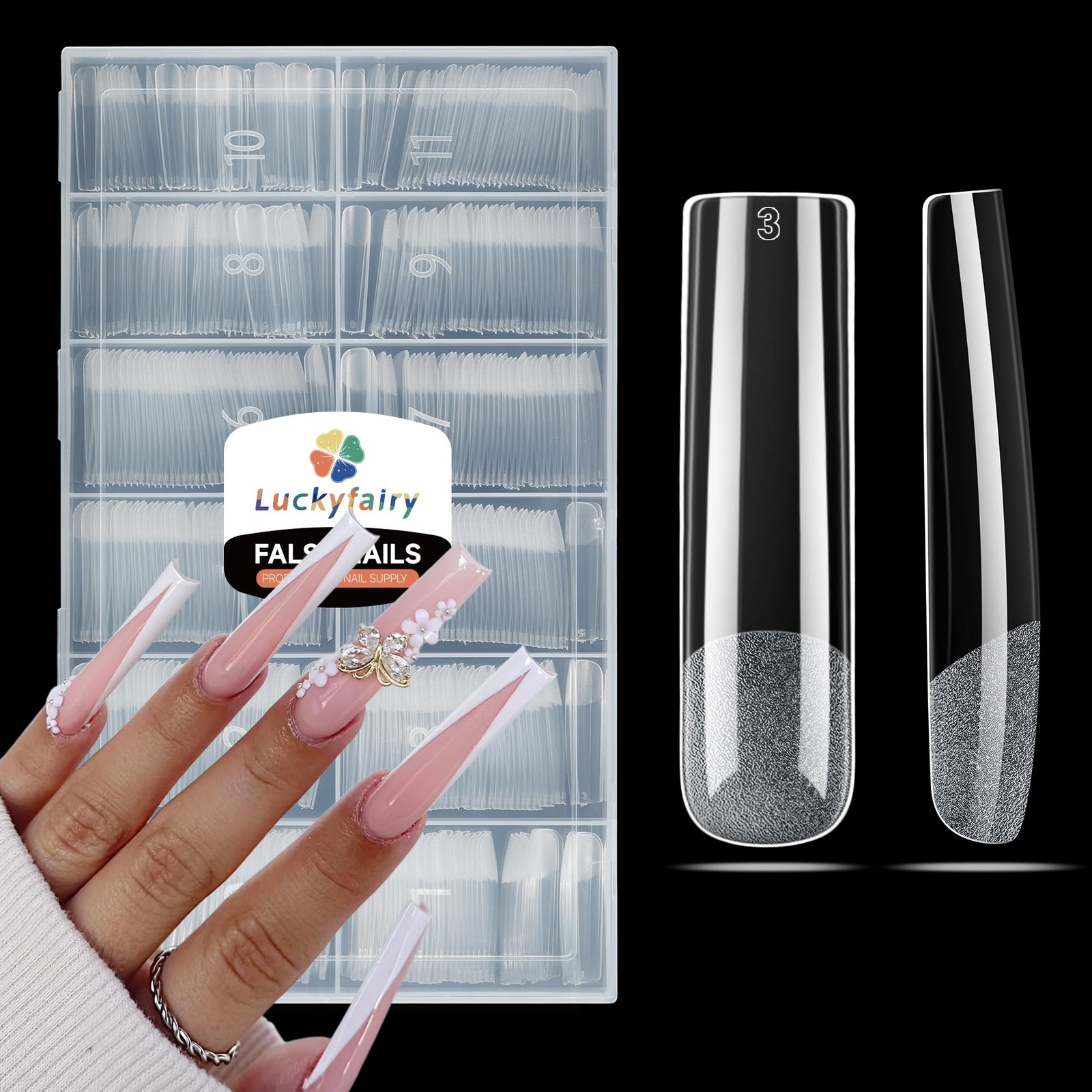 504 PCS Nail Tips Square: XXL No Curve Extra Long Tips with , 12 Sizes Clear …