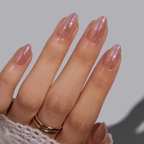 Press On Toenails Short Almond Chrome Nude 32 Count 16 Sizes Soft Gel with Kit