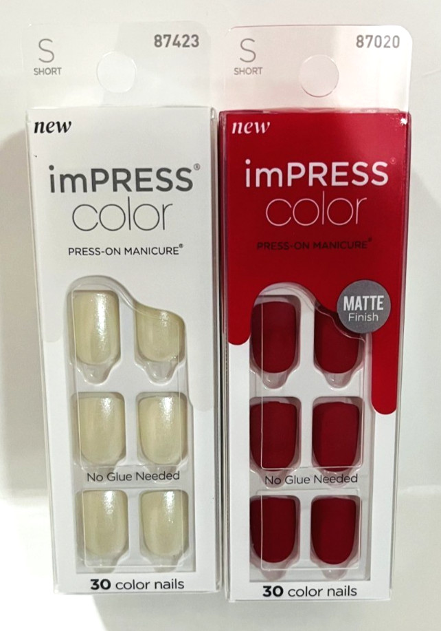 New Impress Color Press On Manicure Nails Pearl Red 2 Sets No Glue