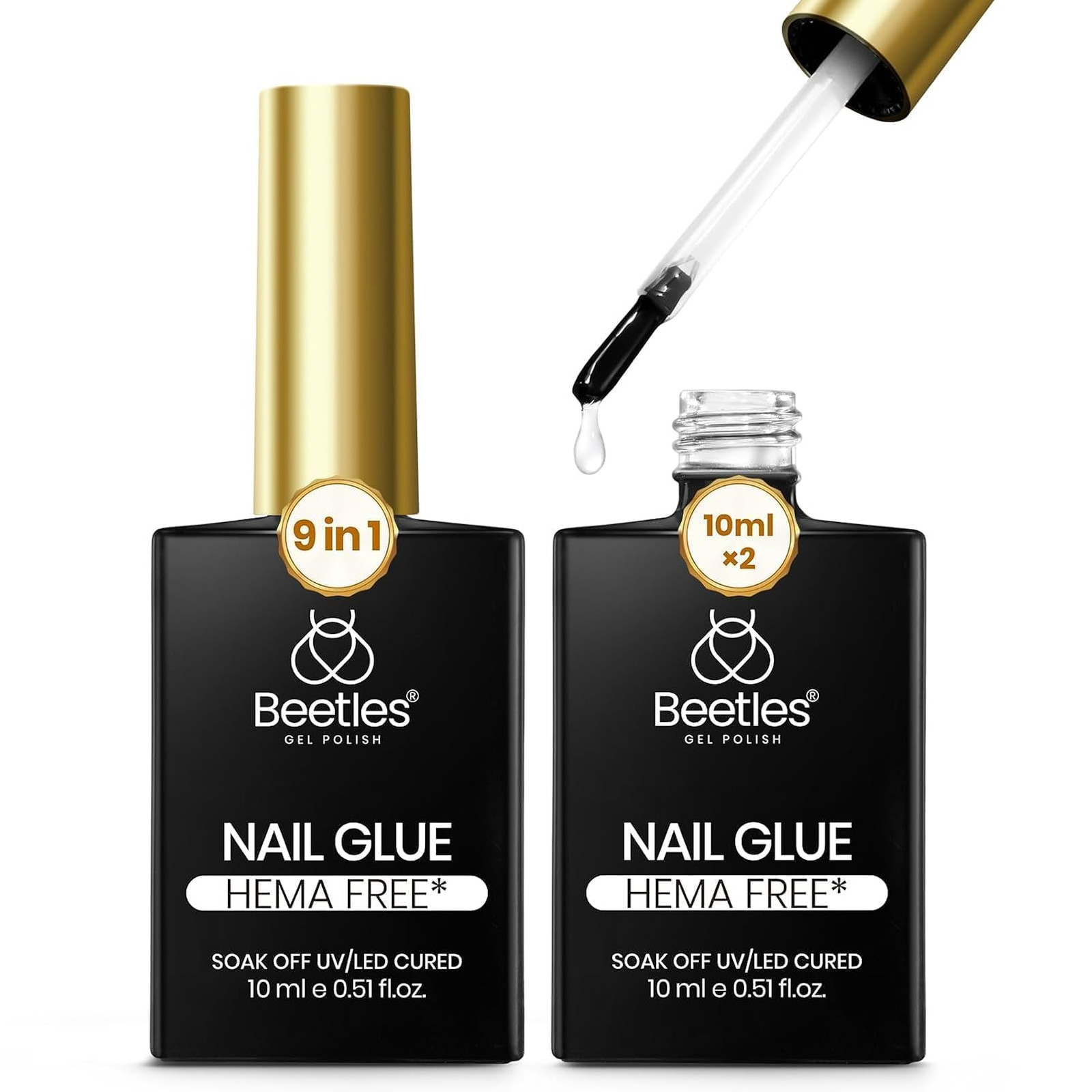 Gel Nail Glue 9 in 1 for Acrylic Tips Long Lasting UV False Nails Clear Press On