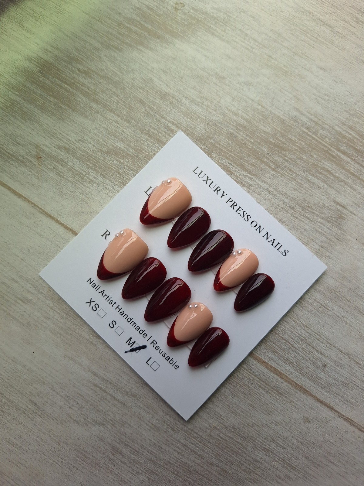 Red French Press On Nails, Short Lenght. Sizes Xs,S,M,L