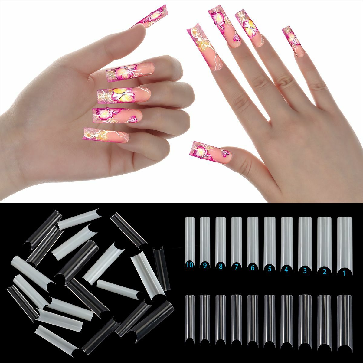 500Pcs XXL C Curve Nail Tips Extra Long Square Fake Nails Half Cover False Nails