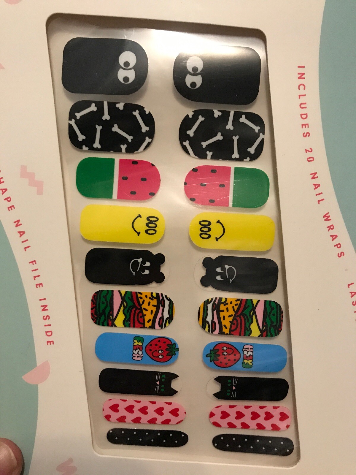 Rad Nails Nail Wraps Hearts Cat Smiley 20 Nail Decals +Nail File Forever 21 NEW!