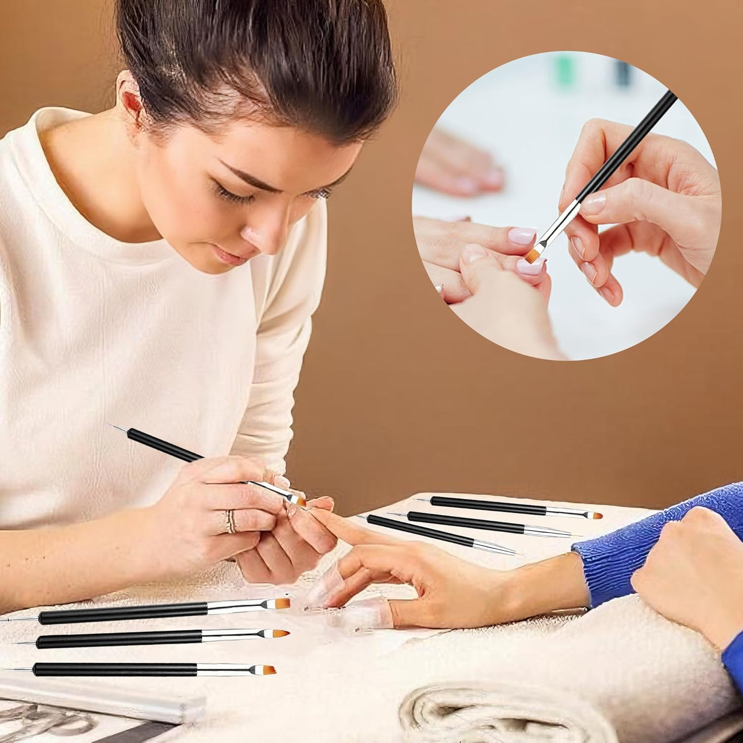 6PCS Double-Ended Nail Art Brush Kit for Gel Polish, Liner, Drawing, Dotting …