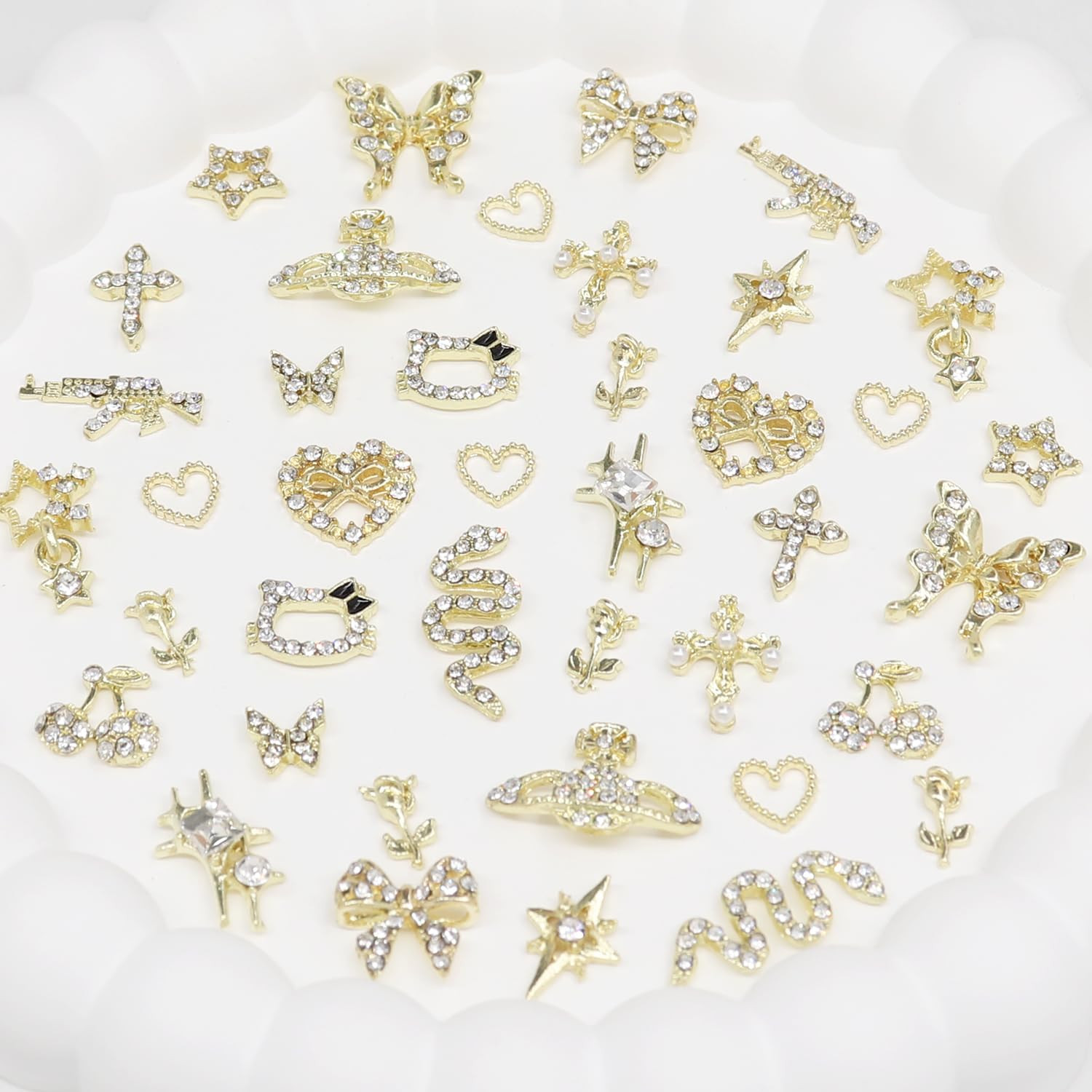 40Pcs Gold Nail Charms Nail Art Rhinestone Gems 3D Sparkling Nails Jewelry for A