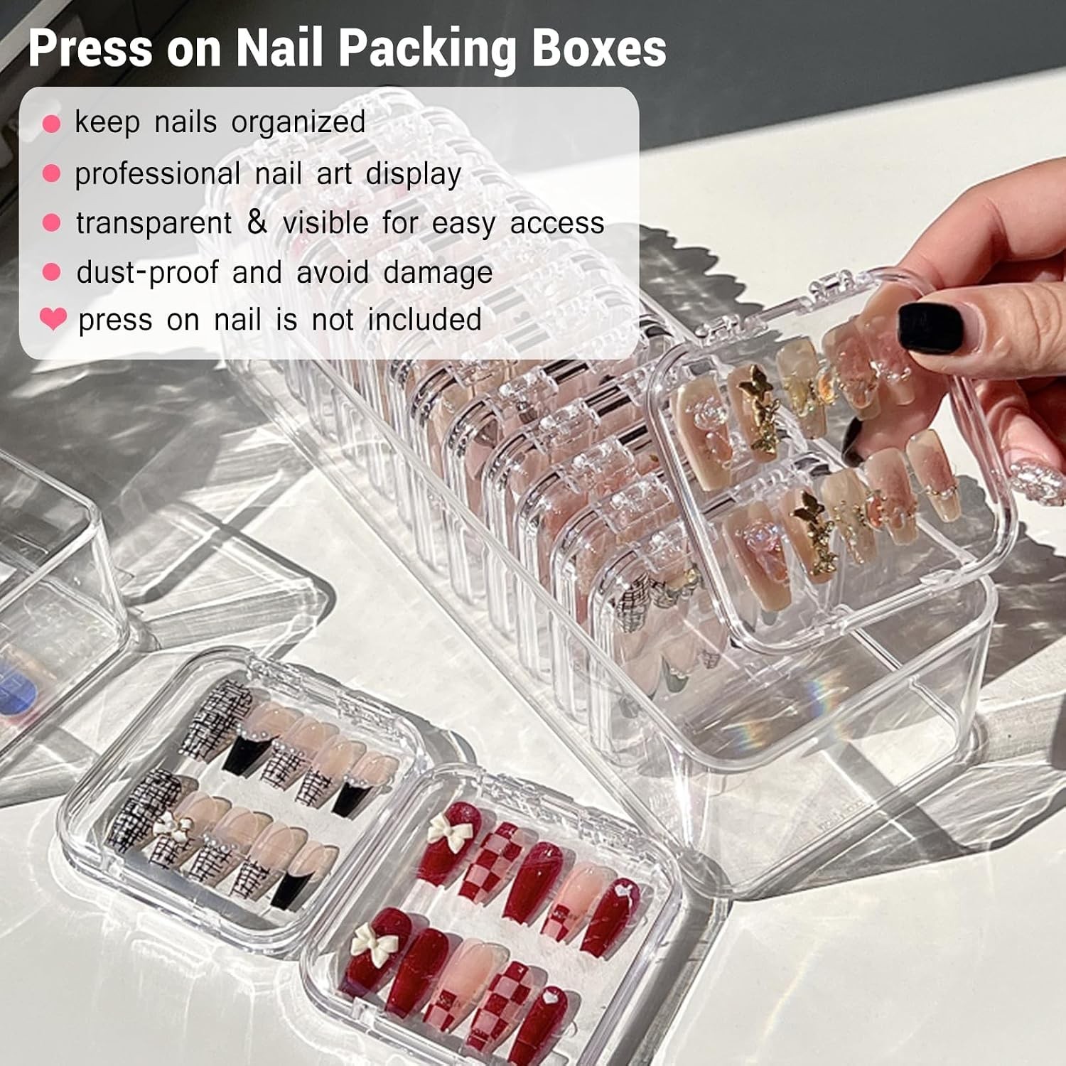 12Pcs Press on Nail Packaging Boxes, Clear False Nail Container Organizer | N…